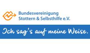 Logo "Bundesvereinigung Stottern & Selbsthilfe e.V." und Claim "Ich sag's auf meine Weise"